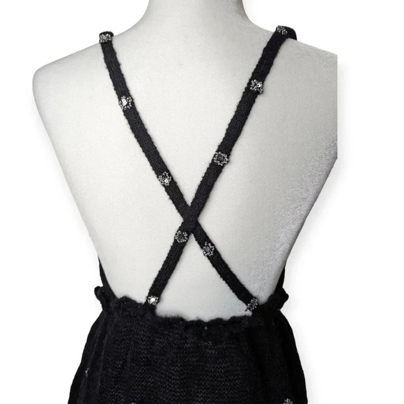 Zara Black Midi Dress Rhinestone Embellishment Wool - Picture 3 of 10